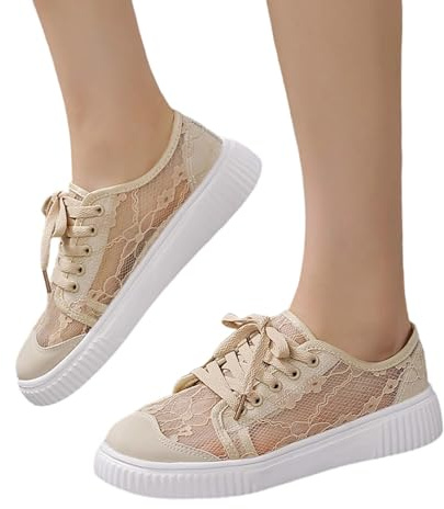Scarpe per Dirndl da donna, Dirndl, da donna, in pizzo, scarpe da ginnastica Dirndl, scarpe piatte in tessuto, traspiranti, per Oktoberfest, kaki 38