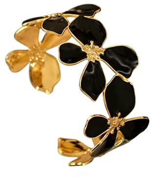 FOSLXIN Gold Armreif Damen, Edelstahl Armband Damen Chunky Golde Cuff Armbänder Armband Blumen Vintage Verstellbares Armband Goldene Armreifen Schmuck für Frauen Mädchen