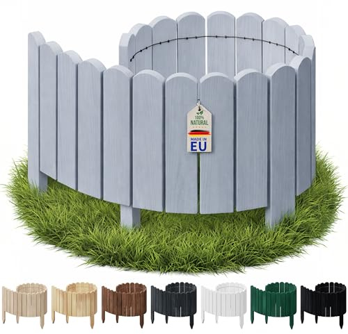 Floranica Ganivelle 30x100 cm Gris Clair Bordure de Jardin en Bois de pin | Pin assemblé sur fil, lattes taillées en pointe, épaisseur 16 mm, souple – massifs, coin compost et petits enclos