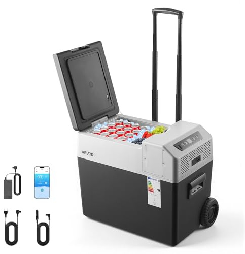 VEVOR Nevera Portátil para Coche 40 L con Compresor, Refrigerador para Coche Temperatura Ajustable de -22 a 10 °C, 12/24 V CC y 100-240 V CA, con Ruedas y Asa Retráctil, para Autocaravanas, Camping