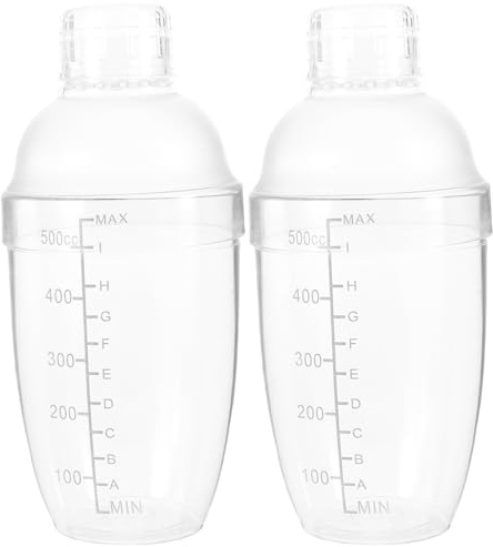 Alasum 2 Cocteleras de Plástico PC de 500ml con Escala, Fáciles de Manejar para Preparar Cócteles y Té con Leche en Casa o Fiestas