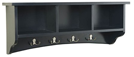 Shaker Cottage Wall-Mounted Coat Rack with 3 Storage Cubbies and 4 Coat Hooks – 36 W x 9 D x 14 H Space-Saving Entryway Organizer or Mudroom Wall Shelf by Alaterre Furniture (Charcoal Gray)