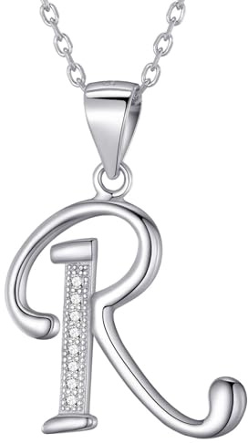 Morella Damen Halskette Silber mit Buchstaben Anhänger 925 Silber rhodiniert mit Zirkoniasteinen weiß 45 cm