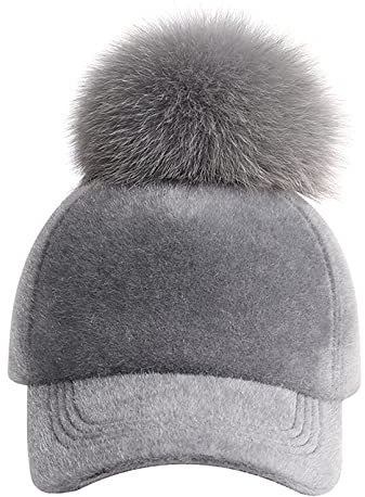 BeFur Damen Winter Schirmmützen Zopfmuster Hut Bommelmütze Baseball Cap - grau