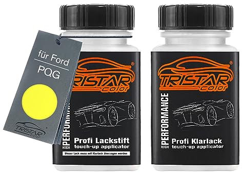 TRISTARcolor Vernice per auto Kit stilo di ritocco per Ford PQG Giallo Yellow Vernice di base vernice trasparente ognuno 50ml