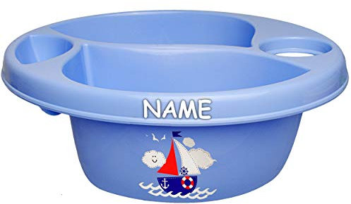 alles-meine.de GmbH Waschschüssel/Kinderwaschbecken - blau Schiff - Boot inkl. Name - Bieco - 3 Kammern - Baby - Putzeimer - Windeln Wickelschüssel - Windel Babywindel - fü..