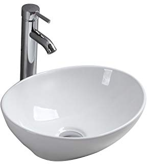 Countertop Wash Basin Ceramic Sink Bowl Gloss White Oval Round Vessel Washbasin Modern Design for Bathroom Cloakroom Office 410×340×150