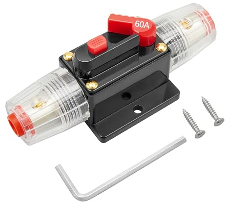 RED WOLF 60A Schutzschalter 12V-48V DC, Automatik Sicherungshalter Auto Inline-Leistungsschalter Auto für Kfz Boot Lkw Marine Radio Stereo Sicherungsschutz Wasserdicht