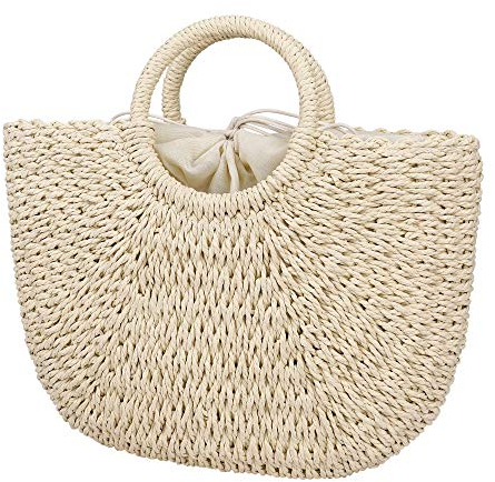 MaoXinTek Sommer Strand Tasche Damen Stroh Handtasche, Geflochten Korbtasche Basttasche Strand Schultertasche Einkaufstasche für Reise Urlaub Freizeit