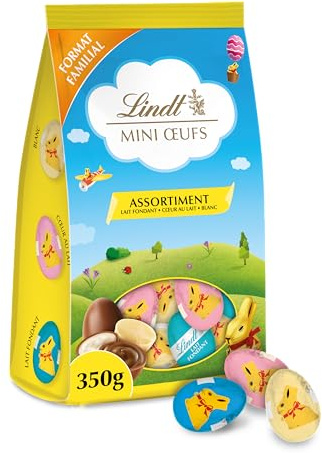 Lindt - Sachet MINI ŒUFS - Assortiment de Chocolats au Lait Fondant, Cœur au Lait et Blancs - Idéal pour Pâques, 350g