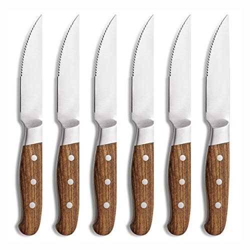 Comas Steak Knives Aconcagua Set of 6, Couteaux à viande, acier inoxydable, bois de rose