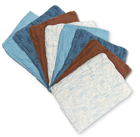 PIPPI Baby 8er Pack Spucktücher aus Bio-Baumwolle mit verschiedenen Motiven