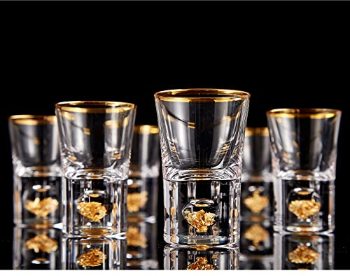DUJUST Verres à Shot 4cl(45ml), Ensemble de Verre à Liqueur en Cristal, Décorés d'or 24 Carats, Verre a Vodka Cool et Personnalisé, sans BPA et sans Plomb, Choix de Cadeaux - 6 Pièces