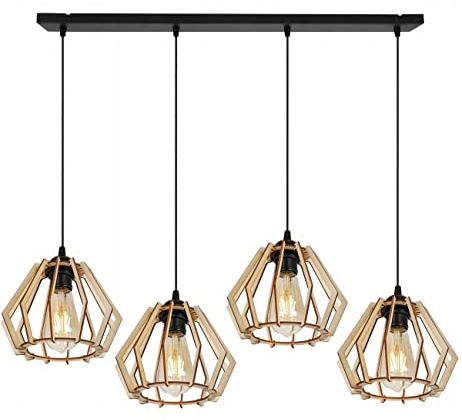 Light-Home Abat Jour Suspension Luminaire Lustre Industriel Timber - Moderne Abat Jour Plafond pour Chambre Salon et Cuisine - en Metal et Bois - Longue