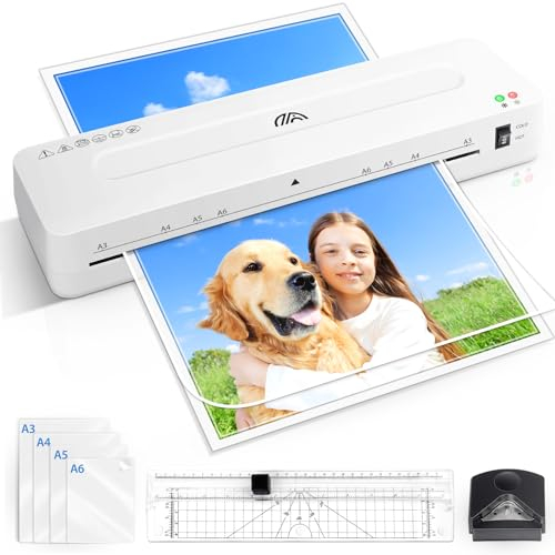 GLADTOP A3 Laminator Machine with 10 Pouches for A3-A6, 70s Fast Warm-up, 5-in-1 Cold & Thermal Laminator with Trimmer & Corner Rounder for Home & School