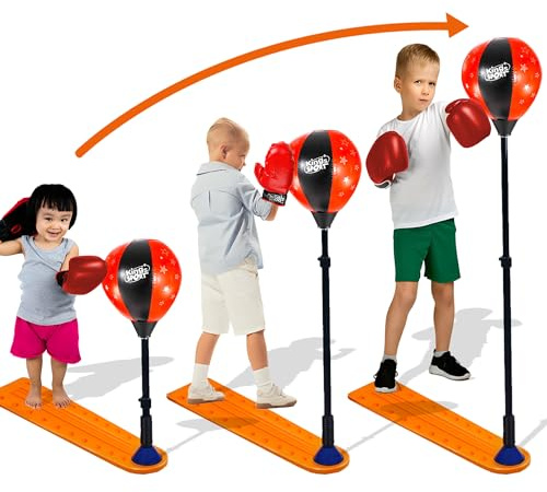 Kingsport Kids Boxing Set Free Standing Punching Ball Punch Bag Play Set with Gloves Adjustable Height, Best for Boxing Punching Training Exercise Set for Boys & Girls