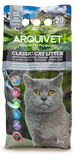 Arquivet Litière Classic 5 Kg - Agglomérante 100% Naturelle avec Charbon Actif pour Chats - Capacité d'Absorption - Élimine Les Odeurs et Les Bactéries
