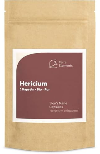 Terra Elements Bio Hericium Kapseln (400 mg, 150 St) I Lion's Mane I Igel-Stachelbart I Ganzer Fruchtkörper I 100% rein I Rohkost