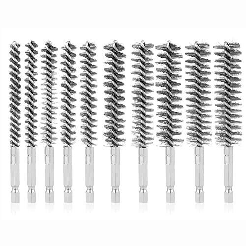 Herklotzn Lot de 10 brosses en acier inoxydable de différentes tailles, embout hexagonal de 1/4 pouce, accessoire de brosse métallique pour