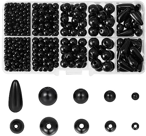 PandaHall 739 Stück Kunstperlen Perlen Mit Löchern 5 Stile Perlen Zum Basteln Runde Tropfen-Abstandsperlen Schwarze Glänzende Perlen Für DIY-Schmuck Hochzeits-Event-Zubehör Vasenfüller 4/6/8/10 mm