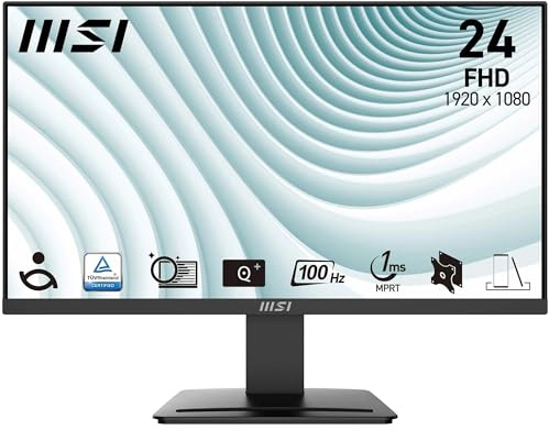MSI Pro MP2412 Écran Bureautique 23.8 Full HD - Dalle VA 1920x1080, 100Hz, 1 ms, Confort Oculaire, Montable VESA, Supporte Display Kit, Inclinaison Réglable - HDMI 1.4b, DP 1.2a