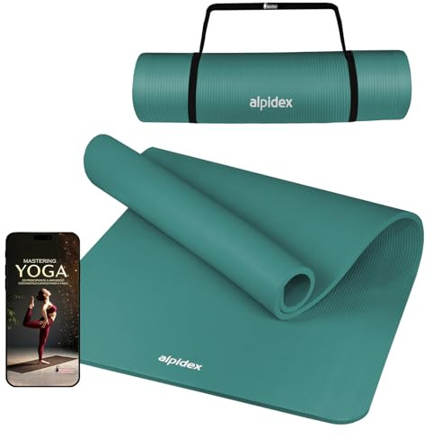 ALPIDEX Yogamatte Dick 1,5 cm 3 Größen Gymnastikmatte rutschfest Isomatte | Fitnessmatte, Sportmatte, Trainingsmatte, Turnmatte, Pilates, Phthalatfrei, Kautschuk, Tragegurt, E-Book, Bodenmatte, Zuhause