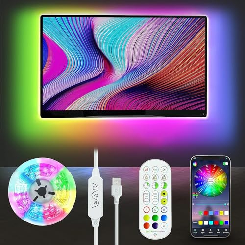 Meiyue Ruban LED TV, 5M RGBIC Bande lumineuse à LED pour 75-85 Pouces TV, musique sync Bluetooth app et télécommande TV LED Strip USB alimenté pour chambre/Decoration Noel