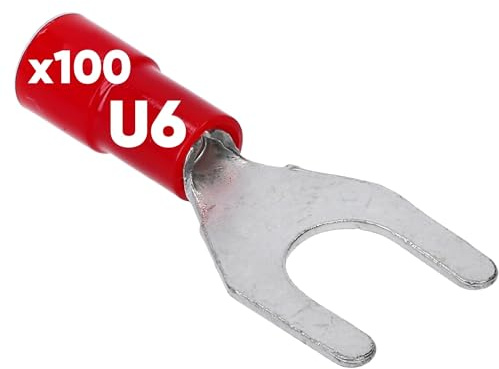 Kalitec 100x Gabelkabelschuhe 0,5-1,5mm² - Rot Teilisoliert PVC U6 | Hochwertige Quetschverbinder aus Kupfer für KFZ und Elektro - AWG 20-16 Gabelschuh - UL-gelistet für sichere Montage