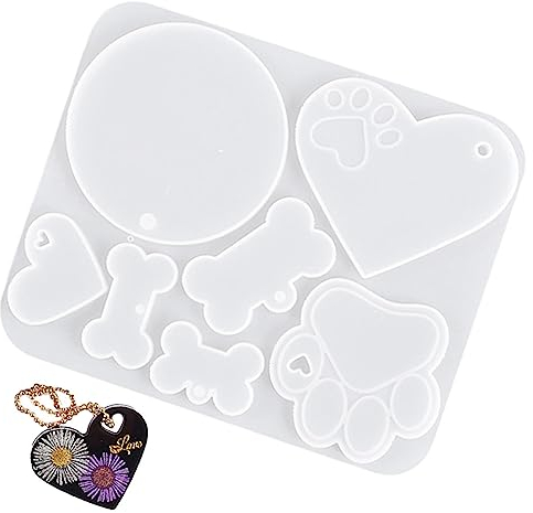 Meindin Harzform für Hundemarken, Hundeknochen, Pfote, Fisch, Herzform, Haustierhalsband, Anhänger, Kunstharz, Schlüsselanhänger, Ringherstellung, Anhänger, Schmuckherstellung, Epoxid-Formen