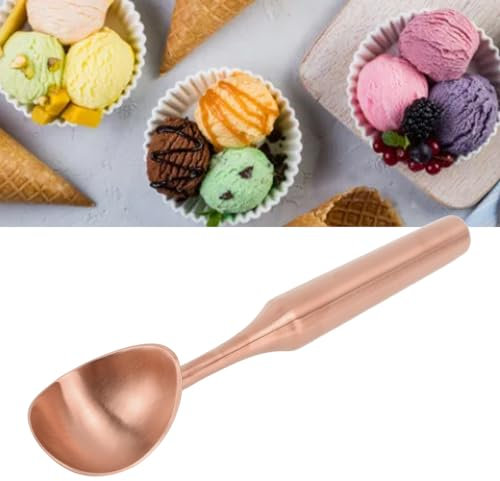 304 Stainless Steel Ice Cream Scooper, Ice Cream Scoop, Metal Cookie Scooper, Long Handle Ice Cream Ball Scoop, Fruit Ice Cream Ball Spoon Melon Baller, Dishwasher Safe(Rose Gold)