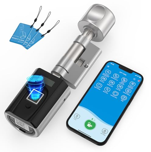WELCOK Serratura Intelligente con Impronta Digitale, Cilindro Standard Europeo, Sblocco tramite RFID, APP Smart e Impronta Digitale, Sblocco di Emergenza Porta USB, Compatibile con Alexa