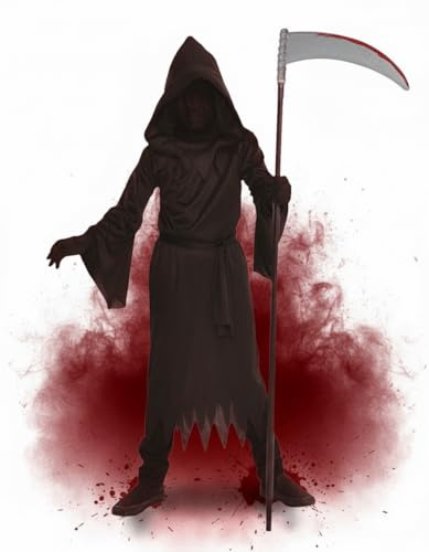 Grim Reaper Costume for Kids Boys, Black Ghost Robe with Hood, Halloween