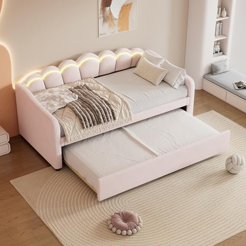 Cayipng Sofá Cama transformable de 2 plazas 90 x 200 cm,Estructura de Cama de Terciopelo,sofá Cama Convertible,Cama de Matrimonio con contenedor,Cama extraíble,Cama Individual,Color Rosa,Sin colchón