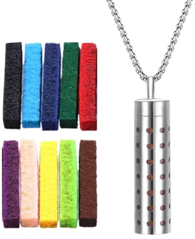 Dofthalsband, diffusorhalsband | doftspridande oljehalsband i stål | halsband med parfymflaska, diffusorhalsband för kvinnor med 10 filtkuddar för lugnande avkoppling
