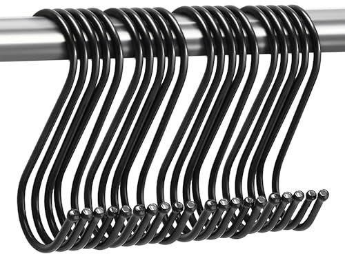 GEMMAHW 12CM Large S Hooks (20-Pack), Black Metal Hanging Hooks for Kitchen, Bathroom, Garden, Sturdy Utensils