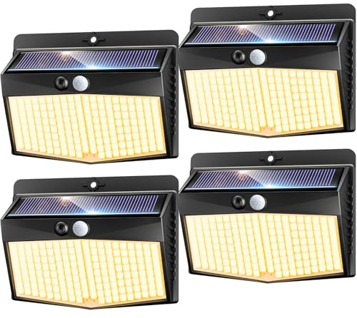 nipify Luces Solares Exterior, 4 Paquete Luces Solares Sensor de Movimiento, 3 Modos Foco Solar Exteriores, IP65 Luz Led Solar Exterior para Jardín, Garaje, Calle, Patio, Caminos