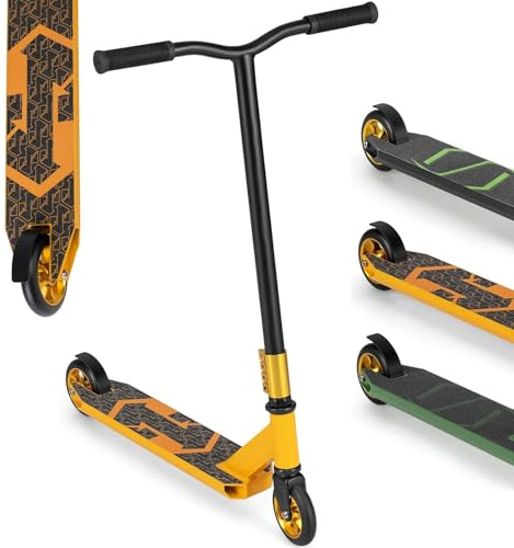 SPOTRAVEL Pro Stunt Scooter, 360 Degree Spin Handlebar Trick Scooter Street Stunt Iscooter with PU Wheels, Aluminum Deck & Metal Brake, Street Kick Scooter for Boys Girls Teens Ages 10+ (Yellow)