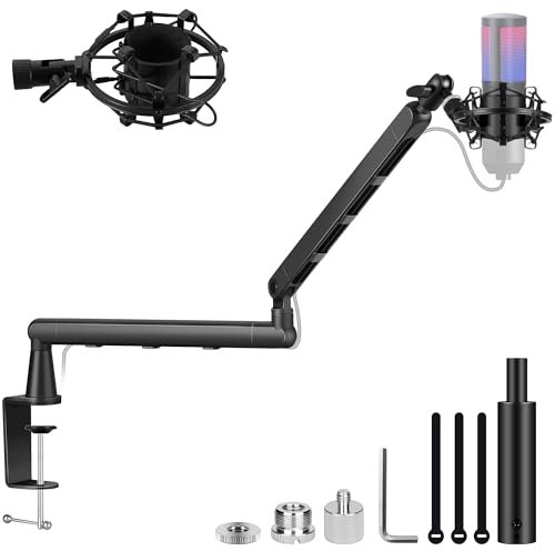 CAHAYA Mic Arm Low-Profile - Max Load of 2.5KG Mic Stand with Desktop Clamp 360° Rotatable Height Adjustable Boom Arm Stand Adapter Both Computer Podcast, Streaming Gaming Studio Use