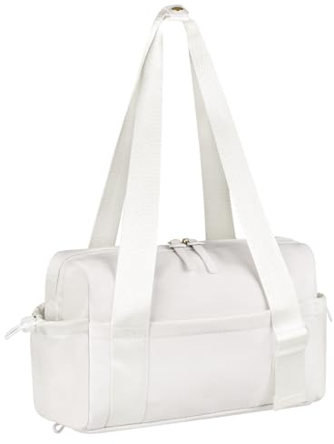 Flintronic Mini gymväska för kvinnor, bärbar duffelväska med justerbara remmar, vattentät reseduffelväska med våtfack, liten gymväska för gymshopping utomhusaktiviteter, 30 x 18 x 11,5 cm, Vitt, 30
