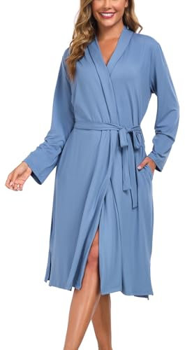 Beuwltpa Dademantel Damen Lang, Morgenmantel Leicht, Weich V-Ausschnitt und Langarm Dademäntel, Kimono mit Taschen Passend für Sauna Spa Surf Reisen Loungewear