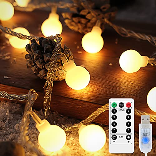 Holdden LED Kugel Lichterkette, 5 M 50 LED Globe Lichterkette Bunt 8 Modi USB Kugel Lichtkette IP67 Wasserdicht mit Fernbedienung Beleuchtung Weihnachten