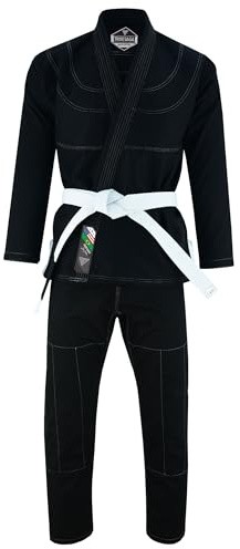 TRUESAGAUSA Regular Plain Jiu Jitsu Kimono Gi Uniform Deluxe BJJ Fabric With White Belt Kids & Adults Unisex (Black, A-3)