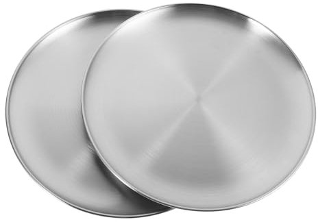 Luxshiny 2 Bandejas para Pizza de Acero Inoxidable, Redondas y Lisas, para Horno y Bbq, Rejilla Pizza Horno, Ideales para Servir