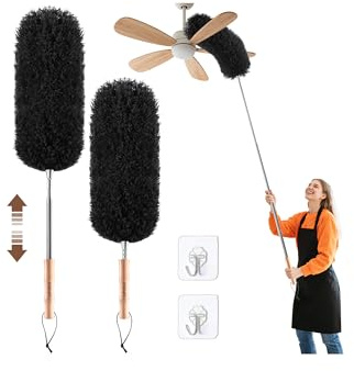 Loveco Biegbarer Staubwedel-Set, Mit Staubwedel Teleskop Ausziehbar bis ca. 140 cm für Decken Staub und Spinnweben & 50 cm Staubwischer- Doppelte Reinigungseffizienz, Waschbar, Kratzfreies Entstauben
