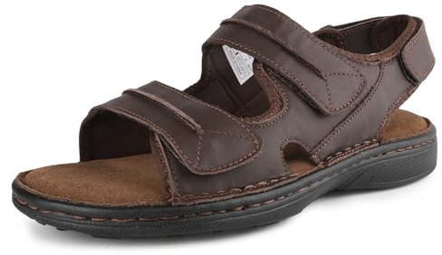 riemot Mens Sandals Leather Outdoor Summer Beach Sandles Hand-stiched Walking Fisherman Sandal Adjustable Leather Straps Brown Size UK 9/EU 43
