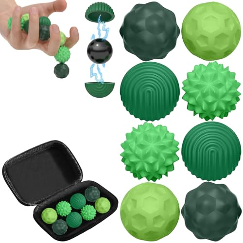 8 stycken magnetiska anti-stressbollar, sensoriska leksaker, silikonboll, fidget bollar, akupressurleksak för vuxna och barn, magnetisk ångestboll, stresslindring (grön)