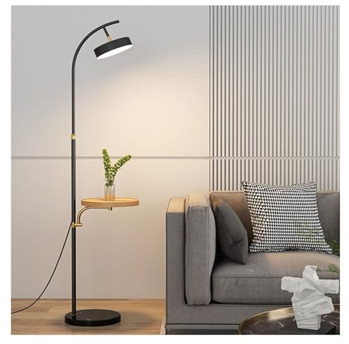 Lámpara de pie Lámpara de pie con Mesa adjunta, lámpara de pie de mármol arqueada, lámpara de pie con Estante Alto Curvo for Sala de Estar, Oficina, Pantalla giratoria de 360°(Natural)