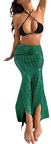 LYSINK Jupe longue queue de sirène pour femme - Costume d'Halloween et de costumade - Taille haute - Jupe longue moulante à paillettes avec panneau en maille