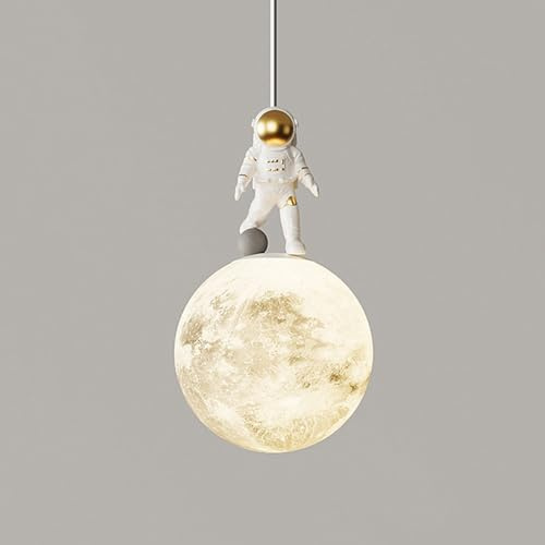 Mayhug Moon Pendant Light 3D Printed Planet Astronaut Ceiling Hanging Lamp Modern LED Pendant Light Kids Room Milk White Sphere Nursery Chandelier for Boys Bedroom Girls Bedside Kindergarten（Stand）