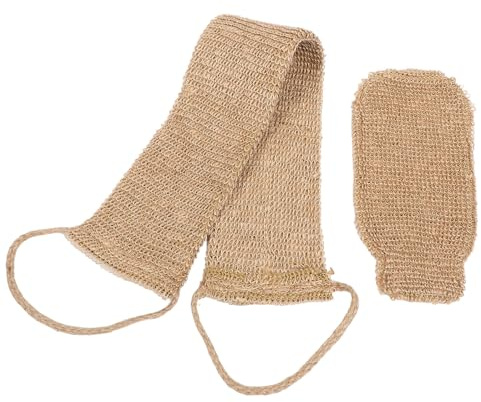 TEHAUX 2 Stück Natürlicher Peeling Waschlappen aus Sisal und Schwamm Badehandschuhe mit Rücken Luffa Riemen Rückenschrubber Dusche für Damen und Herren